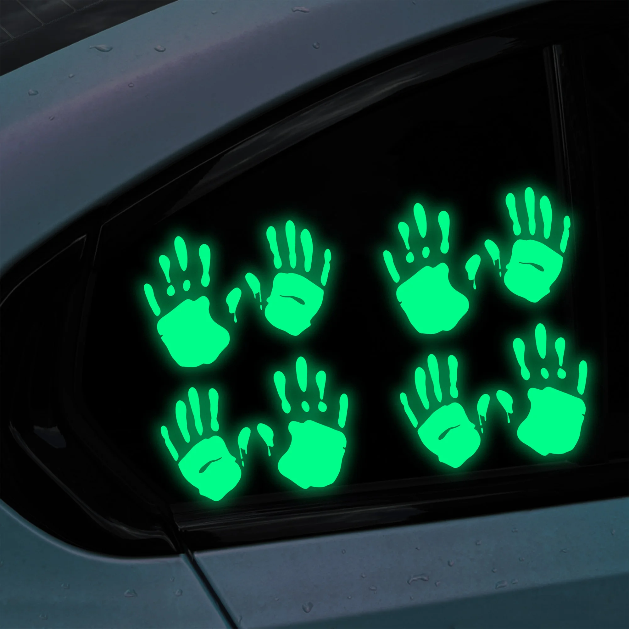 Glow in The Dark Hand Print Vinyl Car Decal Luminous Palm Handprint Sticker Self‑Adhesive for Auto Body Window Halloween Decors