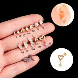 1PC G23 Titanium Labret Piercing Stud Internal Thread Hoop Earring CZ Bee Heart Pendant Lip Stud Helix Cartilage Body Jewelry