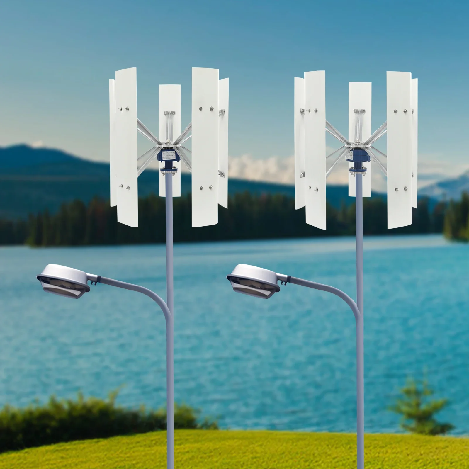 12V/24V Wind Power Generator,100W 5-blade Vertical Axis Wind Turbine Generator,2.5m/8.2ft/s Starting Wind Speed view 2