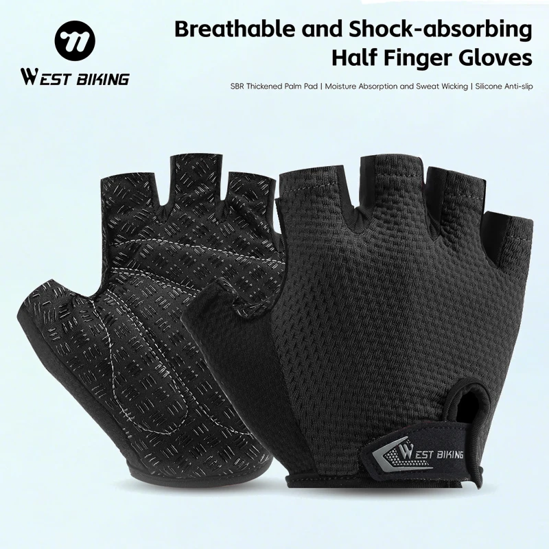 WEST BIKING Cycling Half Finger Gloves Nylon Anti-Sweat Adjustable Open Finger Bicycle Gloves Shockproof Breathable Bike Gloves