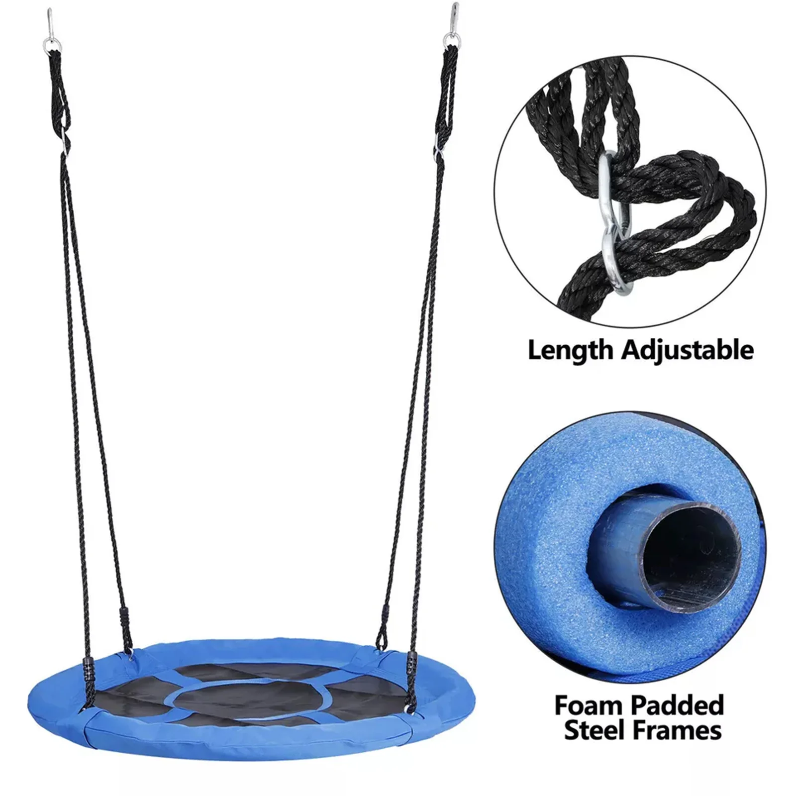 Plataforma Swing azul com corda ajustável, Saucer Tree, seguro para usar, 40 ", 800lbs