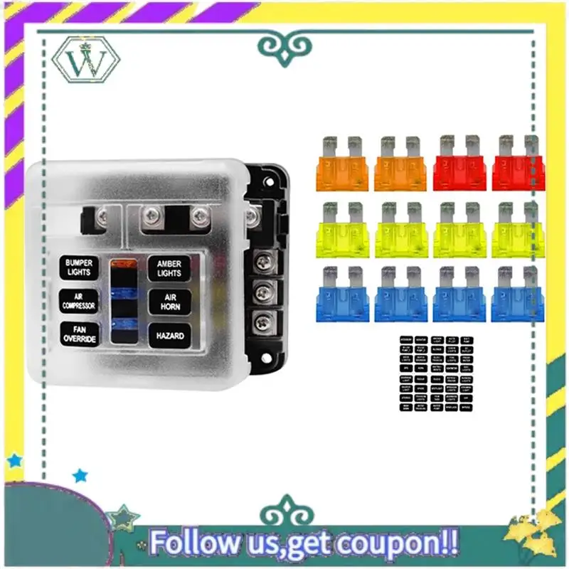 

A82U-автомобильный держатель блока предохранителей для лодки с 6-контактным лезвием, держатель предохранителя, индикатор предупреждения, 12 В, 36 В, плата панели распределения питания