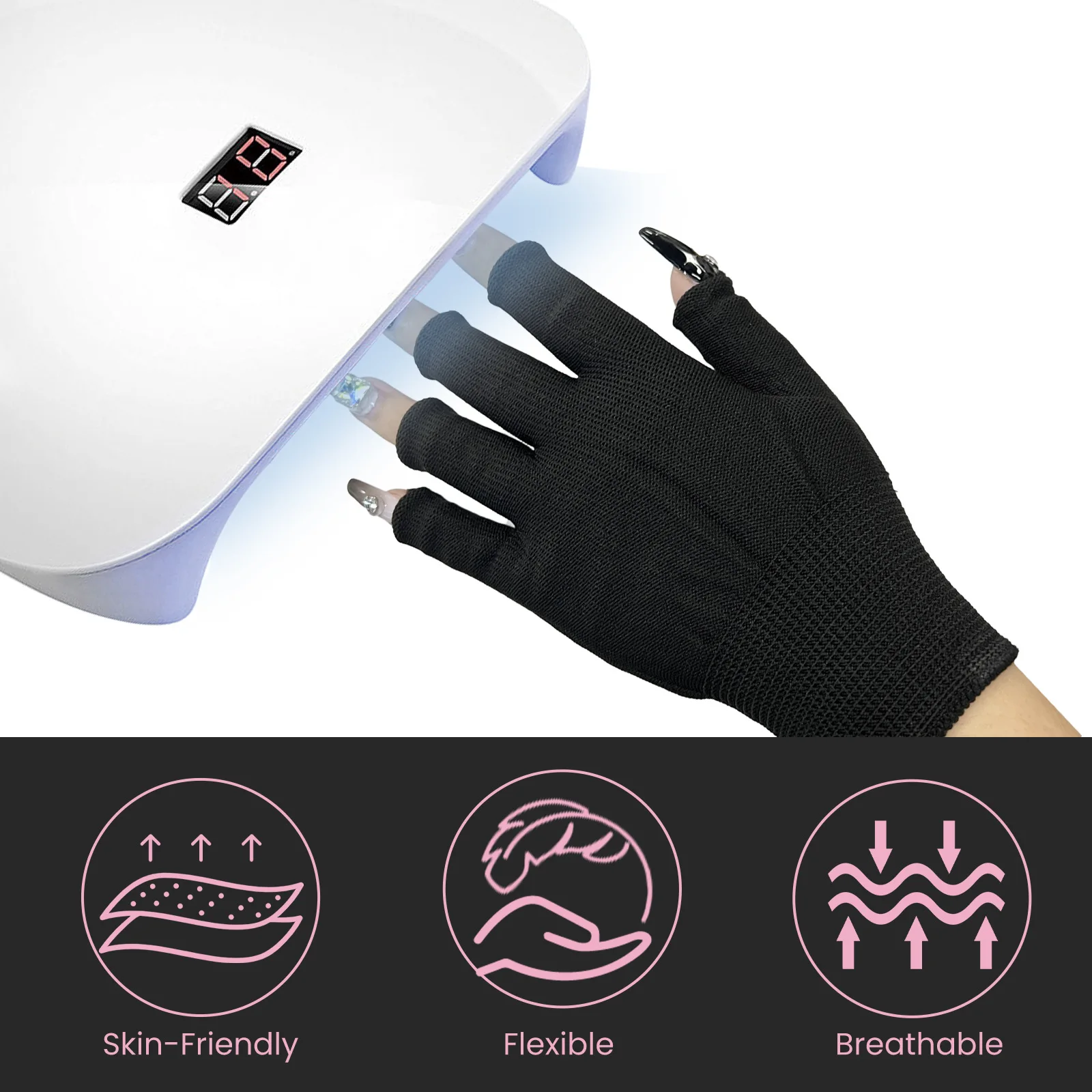 Eelhoe Anti Led Lamp UV-Stralen Handschoenen Handschild Voor Led Nail Art Gel Droger Bescherming Zwarte Vingerloze Manicure Handschoenen