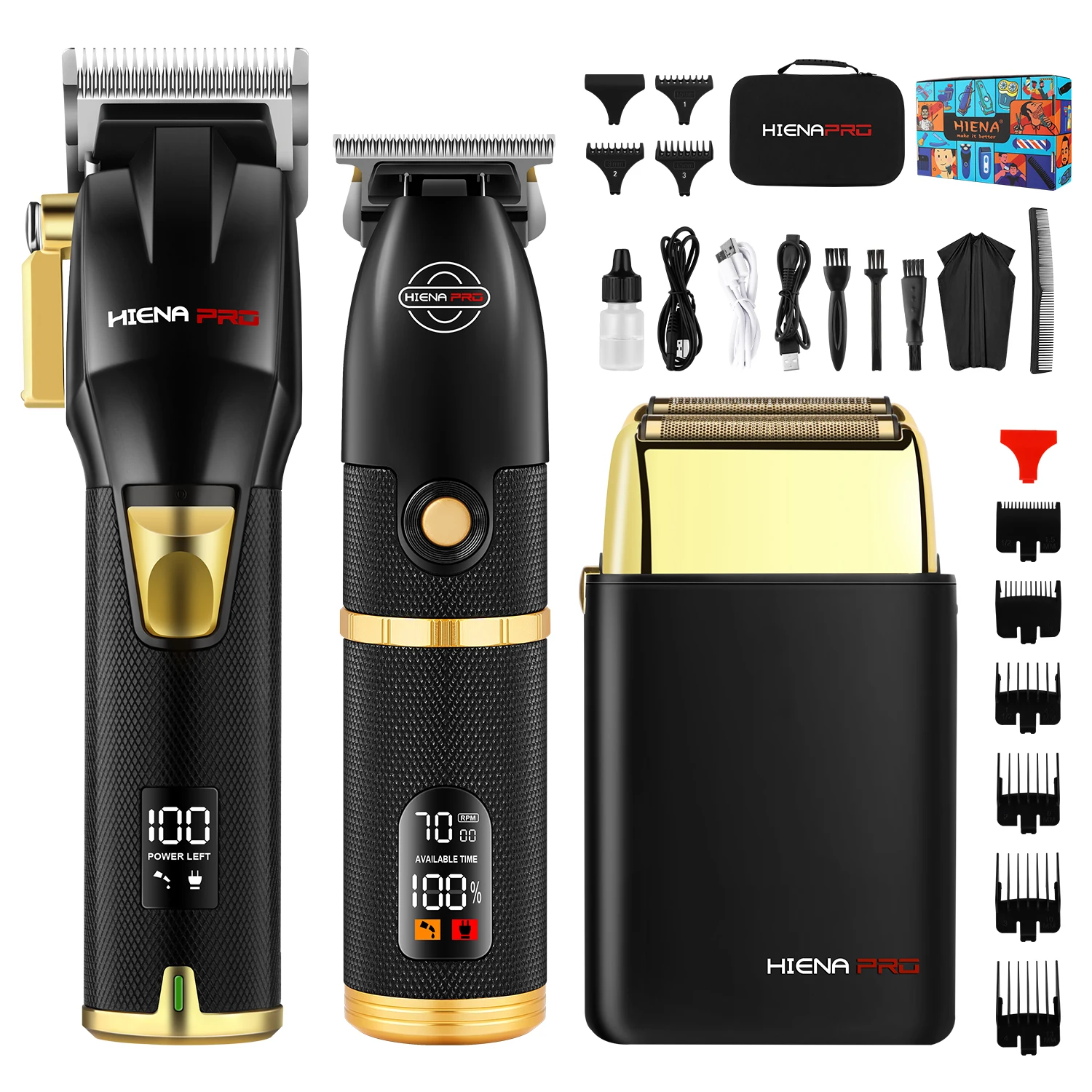 HIENA PRO 3-in-1 Hair Clipper Set, Cordless Barber Kit with Trimmer & Foil Shaver