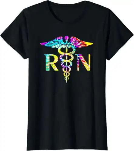 

Lovely RN Registered Nurse Tie Dye T-Shirt Black Tee