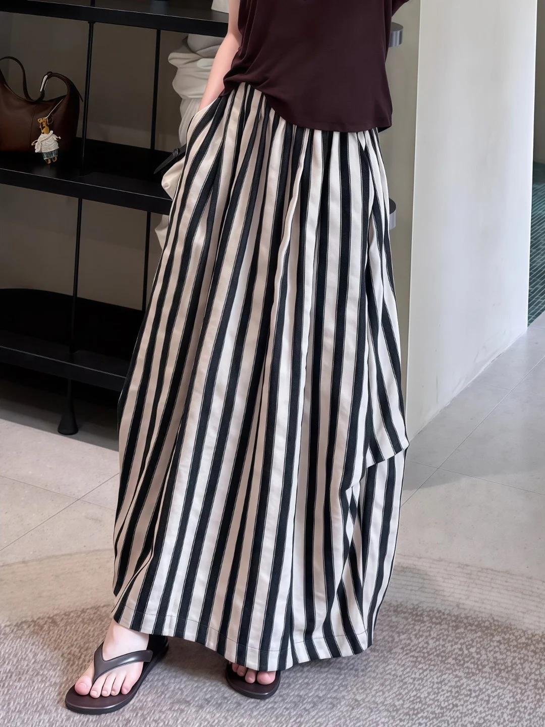 

High Waist Striped Casual Skirt plus Size Women's Fashionable Slimming Long Skirt Summer New Style Artistic Loose Fit A-Line ...