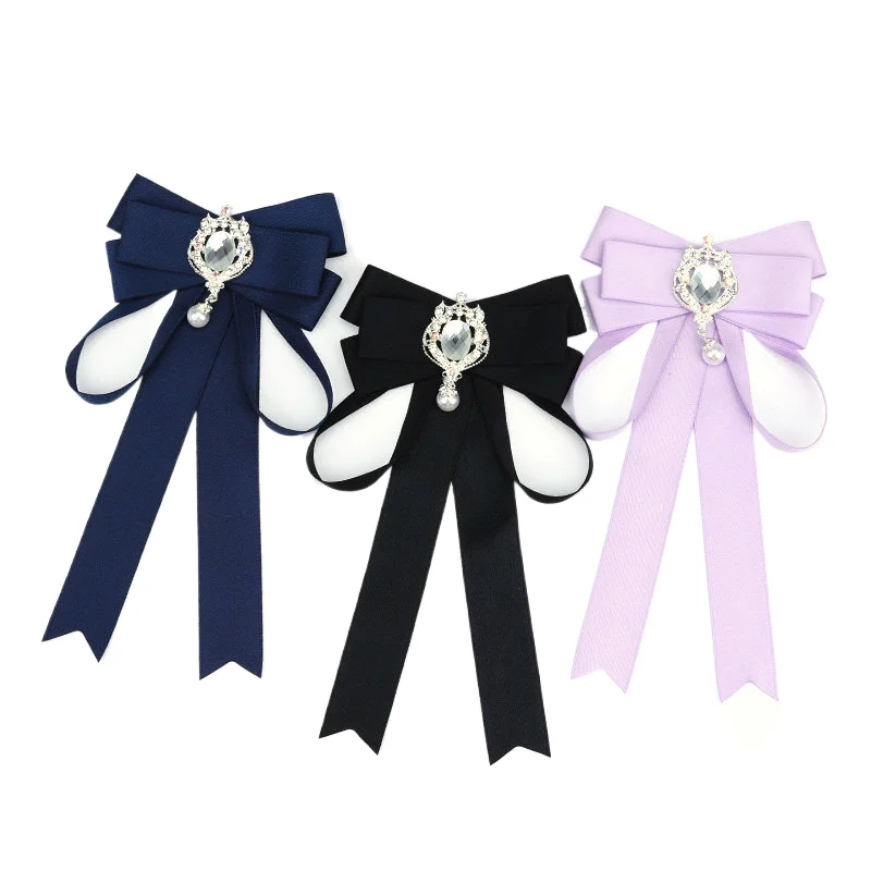 

Rhinestone Ribbon Bowtie Female Girl Candy Color Suit Shirts School Uniform Butterfly Office Women Accessory Pins Gift Neckwear