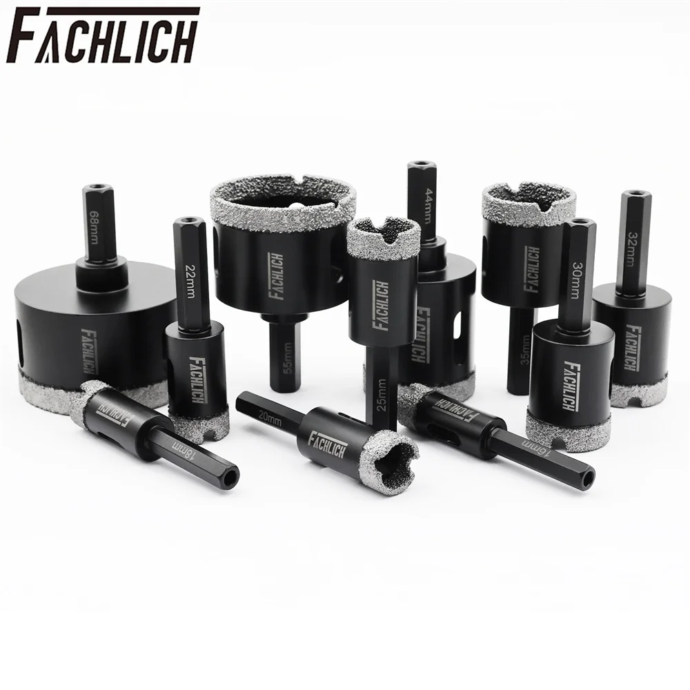 

FACHLICH 1pc Diamond Drill Hole Saw Hexagonal Shank Dry Core Bits For Ceramic Tile Granite Marble Core Drilling Bits Dia16-68mm