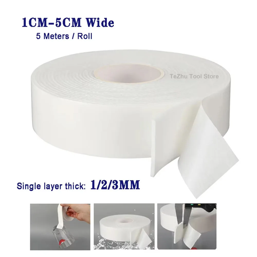 1mm 2mm 3mm Thick White Super Strong Double Side Adhesive Sponge Foam Tape For Mounting Fixing Pad Sticky Width 10-200mm