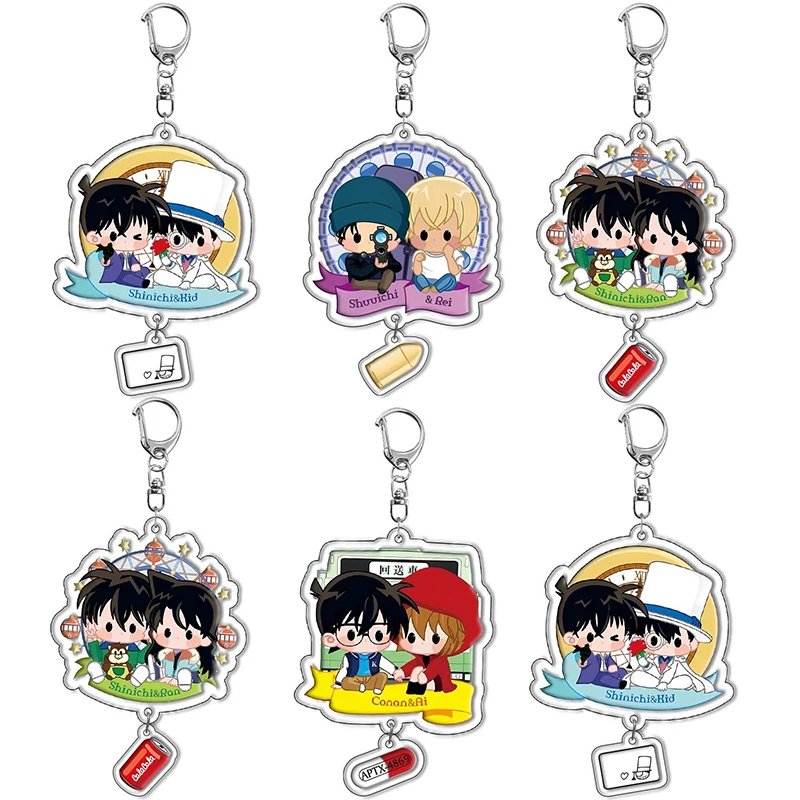 Japanese Cartoon Detective Conan Keychain Conan Edogawa Haibara Ai Mouri Ran Cosplay Cartoon Figures Pendant Key Ring Jewelry