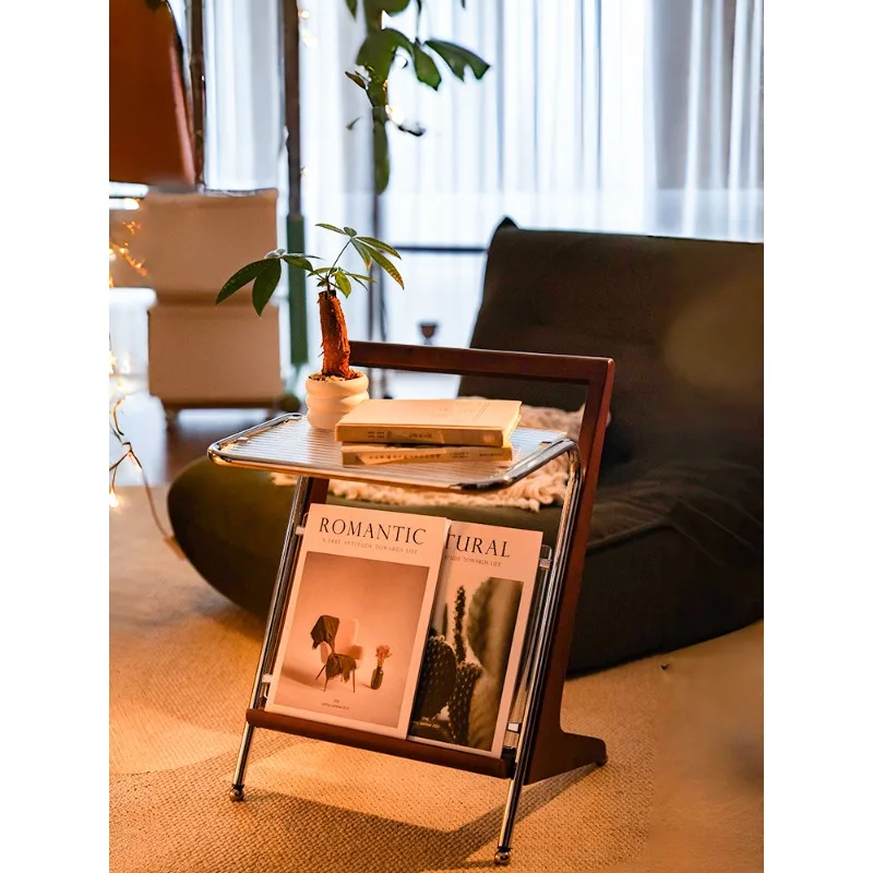 

Medieval style mobile sofa side few floor-to-ceiling small table storage creative glass bookshelf