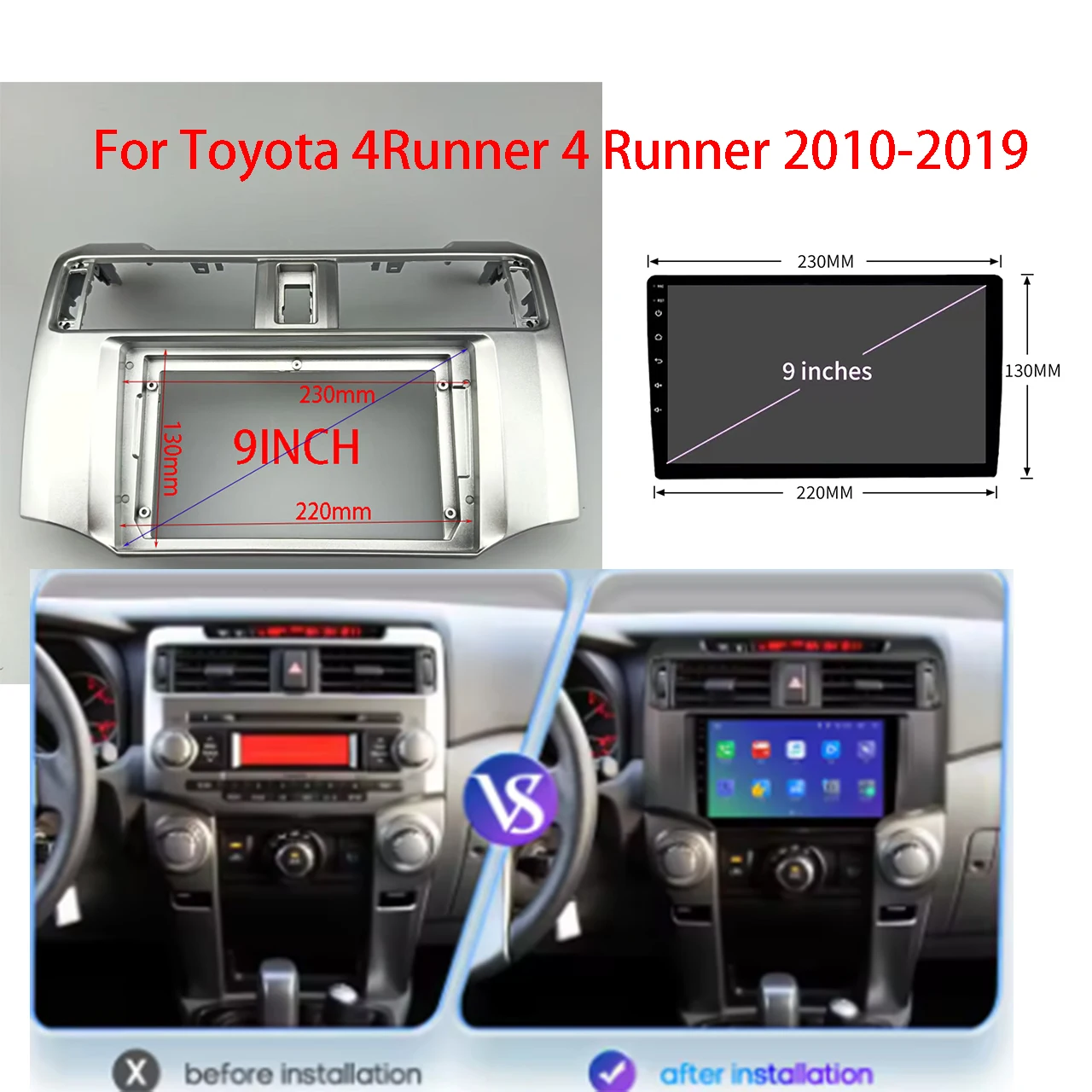For TOYOTA 4 Runner 2014-2019 7/9 inch 2 Din Head Unit Car Radio Fascia Auto Stereo Audio Player DVD Panel Dash Kit Frame