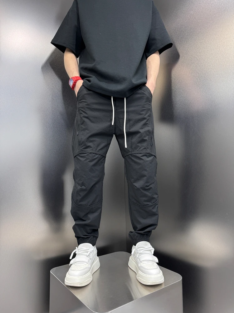 

Новинка 2025, мужские уличные повседневные брюки Qui Dry, свободная посадка на молнии, рабочая одежда, свободные леггинсы с девятью точками, полиэфирное волокно