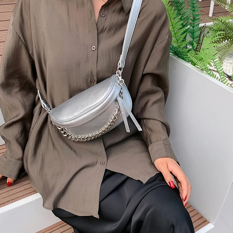 Fashion Brand Ladies Chain Belt Bag Shoulder Crossbody Chest Bag High Quality Leather Fanny Pack Coin Purse Waist Bag Women