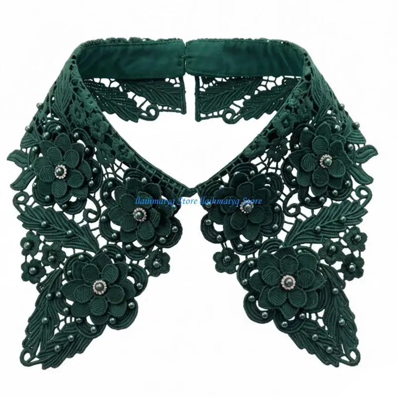 573B Elegant False Collar Jeweled Lace Detachable Falase Collar Luxurious Shawl for Women Fashion Stitching