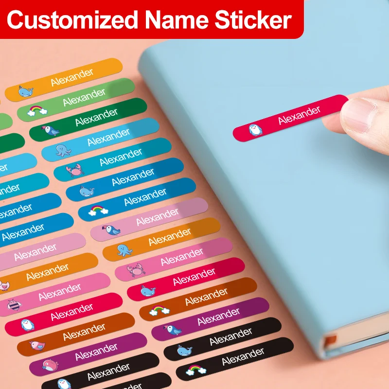 Colorful Custom Stickers for School Supplies - Personalized Name Labels for Kids Water Bottles, Waterproof Vinyl-Free Material
