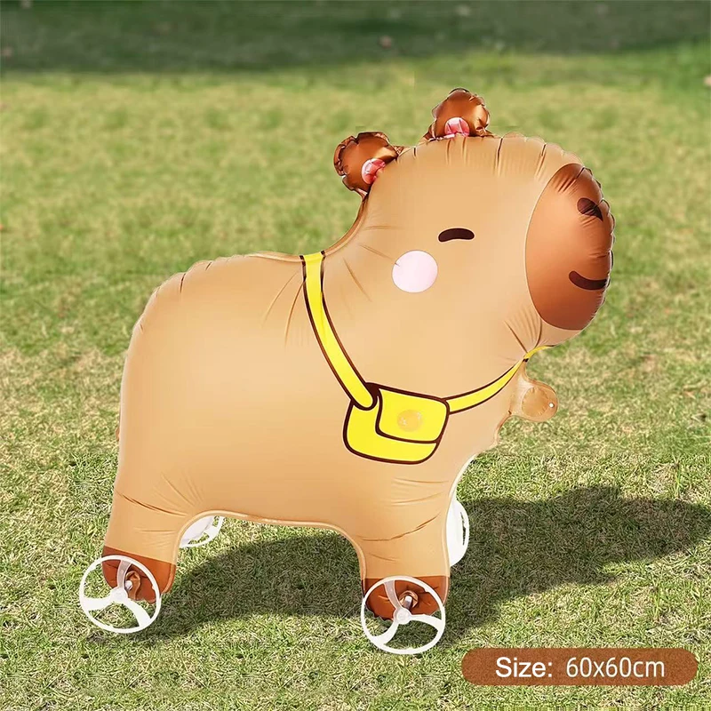 Hete Aanbieding 4D Cartoon Dieren Staande Wandelende Ballon Met Wiel Capibara Dinosaurus Folieballonnen Voor Kinder Verjaardagsparty Decoratie
