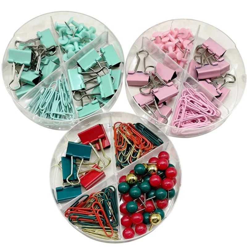 62/116 Pieces Multifunctional File Clips Includes Paperclips Binder Clips Pushpins, Office File Binding Supplies H8WD