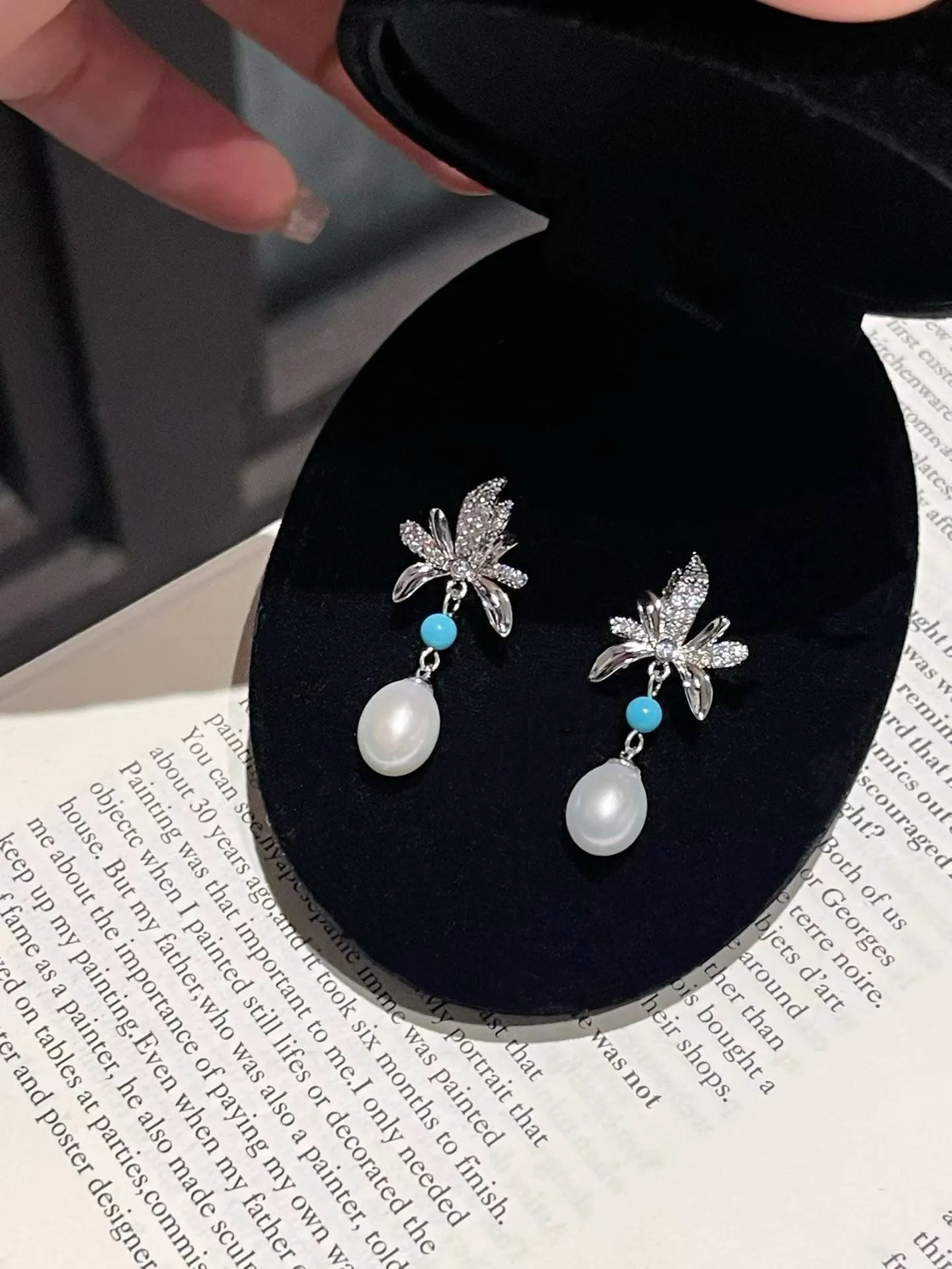 Natural Pearl AAA8-10mm Iris Water Drop Earrings, Pine Stone Inlaid Diamond Eardrops, 925s