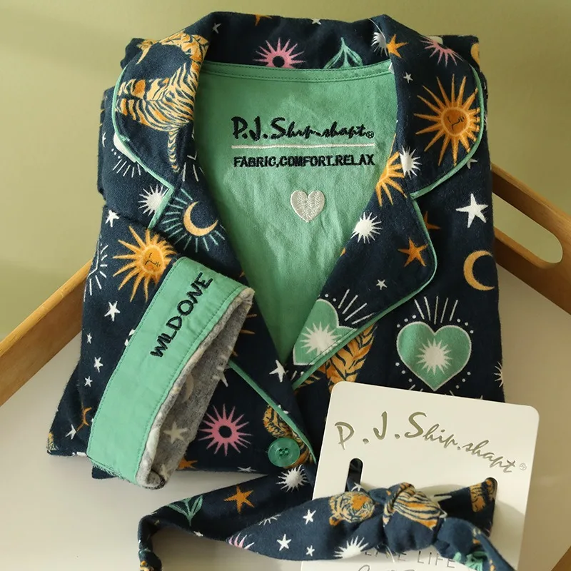 

Женский пижамный комплект с длинными рукавами и рождественским принтом, осень-зима, дизайн «Тигр-планета», идеальная одежда для дома, размер XXL для пар