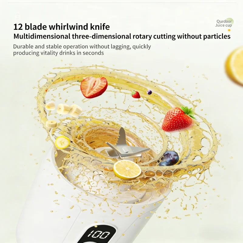 Vaso Mezclador Portátil de 600 ml con 12 Cuchillas para Batidos y Smoothies, Recargable por USB, Exprimidor de Frutas de Viaje, Vaso Doble, Licuadora de Frutas - Image 5