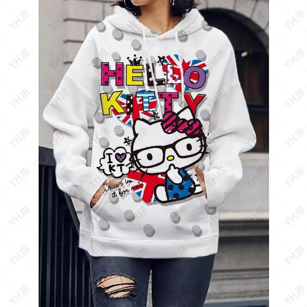 

Top Outerwear Cartoon Girl Sweatshirt Hello Kitty Cute Women 3D Print Streetwear Long Sleeve Hoodies Pllover Tracksuit