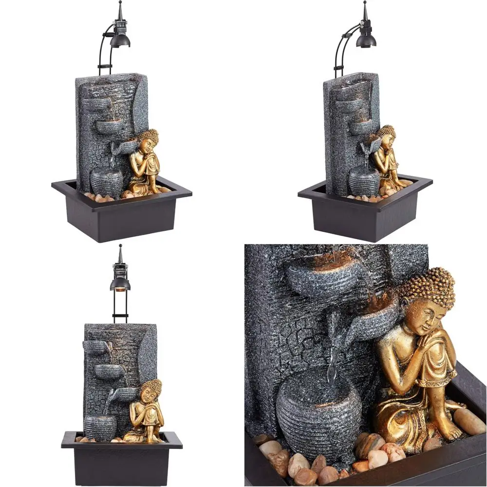 

17-Inch Gold Buddha Zen Fountain with LED Light Bowl for Indoor or Outdoor Use
