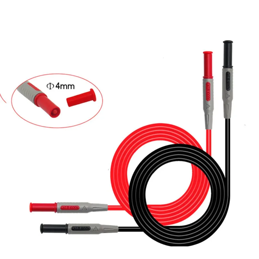 Cleqee P1032 2PCS Dual 4mm Sheathed Banana Plug Multimeter Test Lead Doublel Ended Copper Plug PVC Cable 1000V 15A 100cm Wire