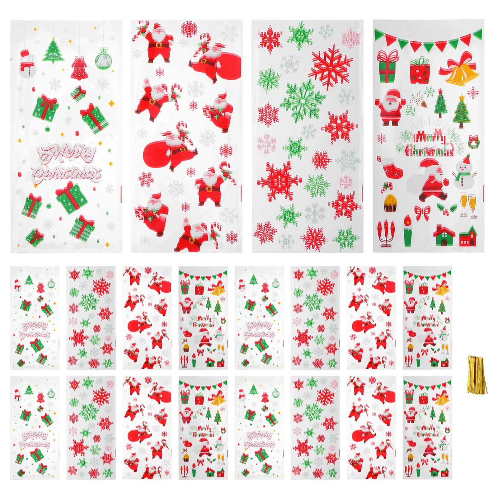

100 PCS Christmas Baking Gifts Snow Cello Bags Winter Clear Party Cookie Opp Goodie with Ties Cellophane Treat