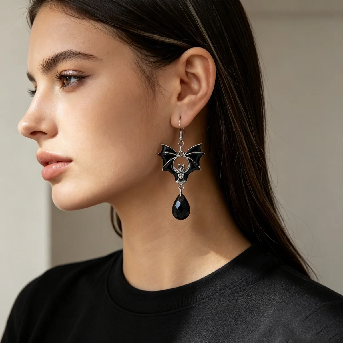 Halloween Schwarze Rote Fledermaus Wassertropfen Kristall Quasten-Ohrringe für Frauen Männer Gothic Cosplay Fledermausflügel Tier-Ohrring Schmuck – Detail 8