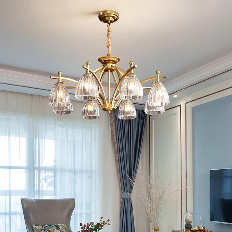 

New Glass Chandelier for Dining Room Living Room Gold Retro Atmosphere Decoration Light Fixtures Clear E14 Ceiling Chandeliers