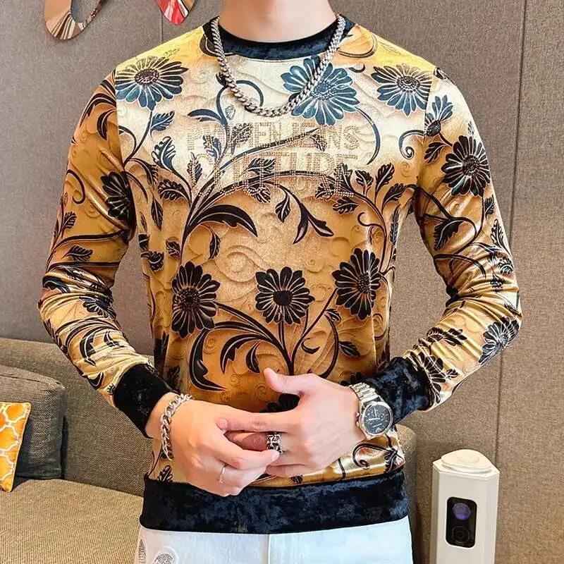 New Men Casual Fashion Hoodie Gold Velvet 3D Print Casual Tee Homme Long Sleeve Men T-Shirt Camisetas Hombre Sweater For Men