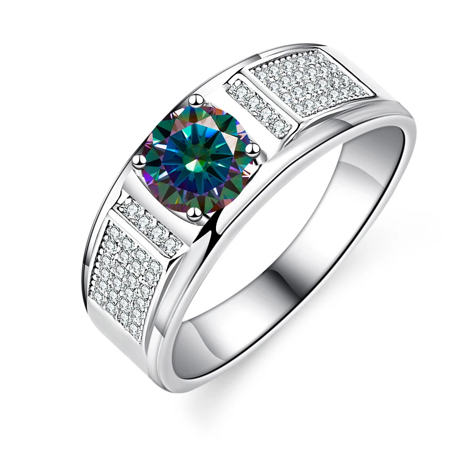 Men's 1.0 Carat Moissanite Engagement Ring, 18K White Gold