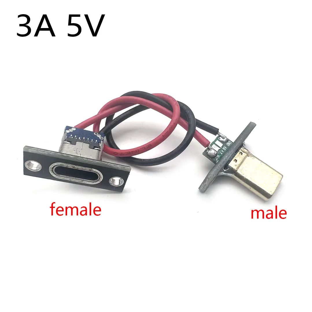 

USB Type C Socket With Screw fixing plate Type-C USB male to Type-C 2Pin Female Connector Jack Charging Port