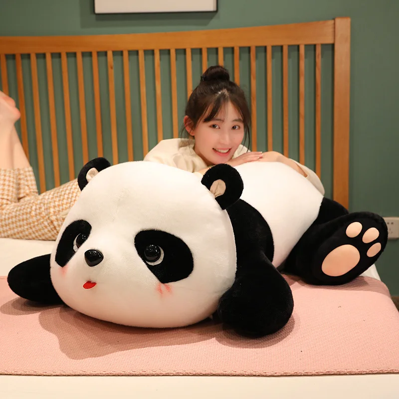 

55cm Cute Fluffy Panda Plush Toy Stuffed Soft Kawaii Lying Panda Bed Pillow Appease Doll Toys for Birthday Gift Home Decor