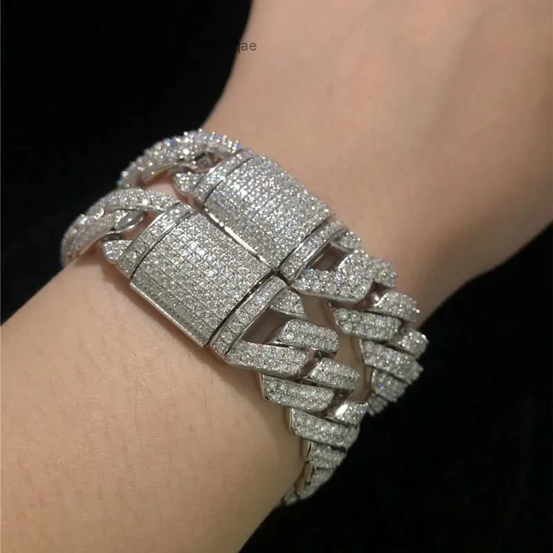 14mm Moissanite Bangle 925 Sterling Silver Gold Plated Two Row Cuban Bracelet Iced Out Diamond Link.