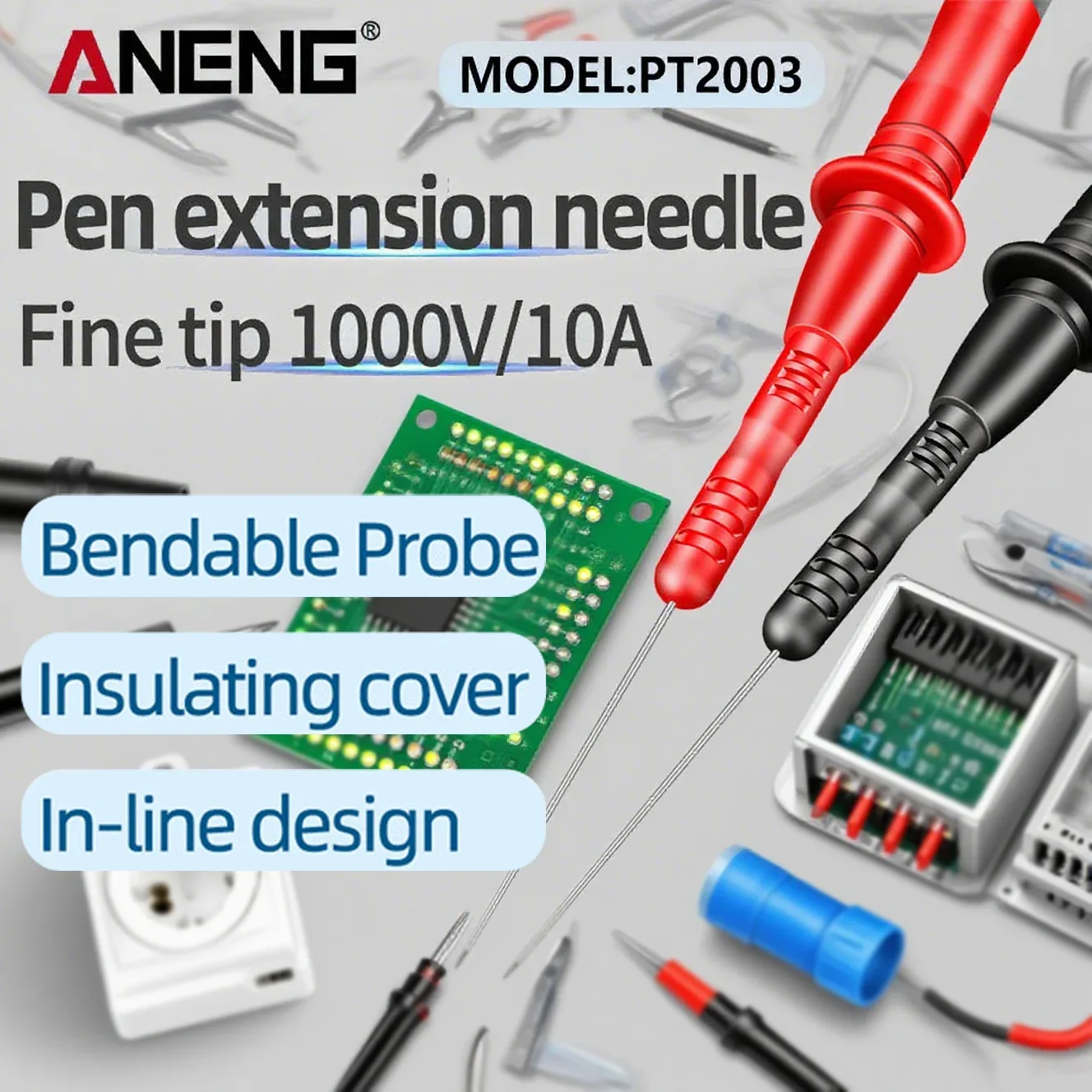 เข็มขยาย PT2003 1 คู่ หัววัดมัลติมิเตอร์อเนกประสงค์ หัวทดสอบ หัวเจาะ หัวเข็มแบบถอดได้ อุปกรณ์เสริม