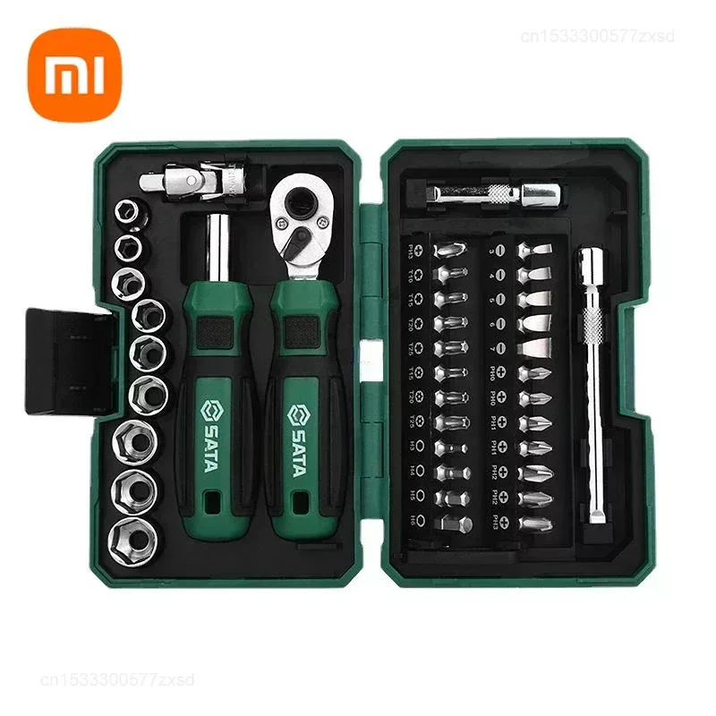 Xiaomi-llave de destornillador de trinquete, Kit de herramientas de reparación del hogar, con juego de enchufes de broca métrica y barra de extensión, 6,3mm, SATA