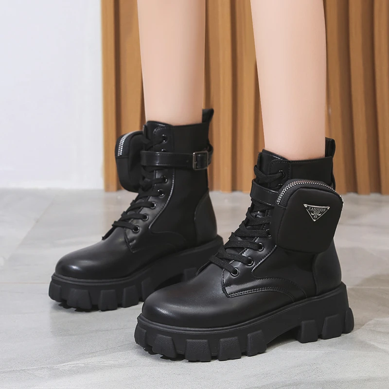 Women Boots Motorcycle Casual Shoes New Woman Leather Minimalist Classic Punk Female Mary Jane Goth Shoes Platform Boots Women image 3