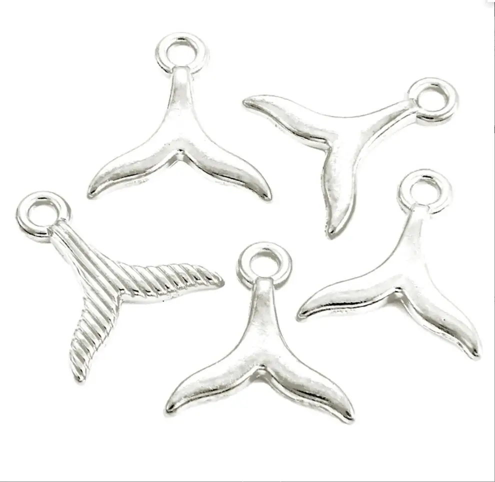 100pcs 11x11mm Antique Silver Color Whale Tail Charms Pendant For Jewelry Making DIY Jewelry Findings F0194