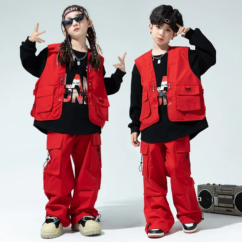 Grüne Hop Kleidung Mädchen Feste Weste Cagro Hosen Jungen Street Dance Jogger Kind Streetwear Kinder Kostüme Jazz Bühne Kleidung