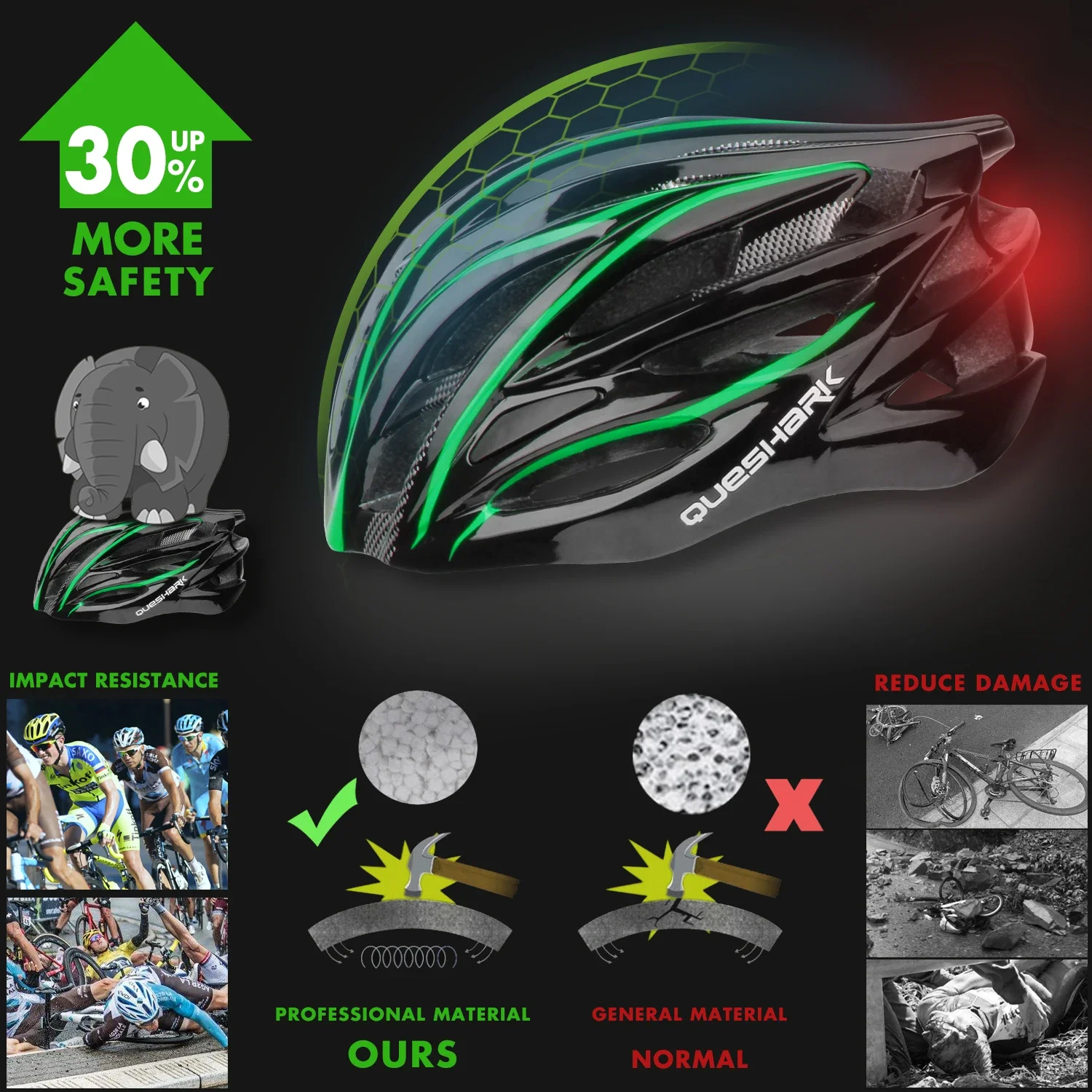 QUESHARK Men Women Ultralight Cycling Helmet Led Taillight MTB Road Bike Bicycle Motorcycle Riding Ventilated Safety Cap