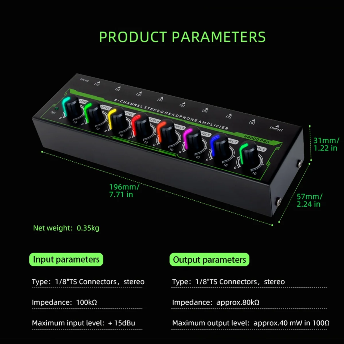 A51I HA800 PRO Amplificatore per cuffie a 8 canali Amplificatore stereo RGB Amplificatore microampli per mixer musicale Registrazione Amplificatore audio (EU)