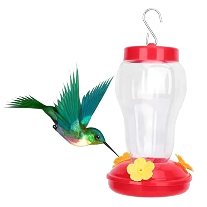 Alimentador de pájaros de flores de plástico para exteriores con gancho de hierro, bebedero de agua para pájaros de plástico, botella colgante, alimentador de colibrí para jardín