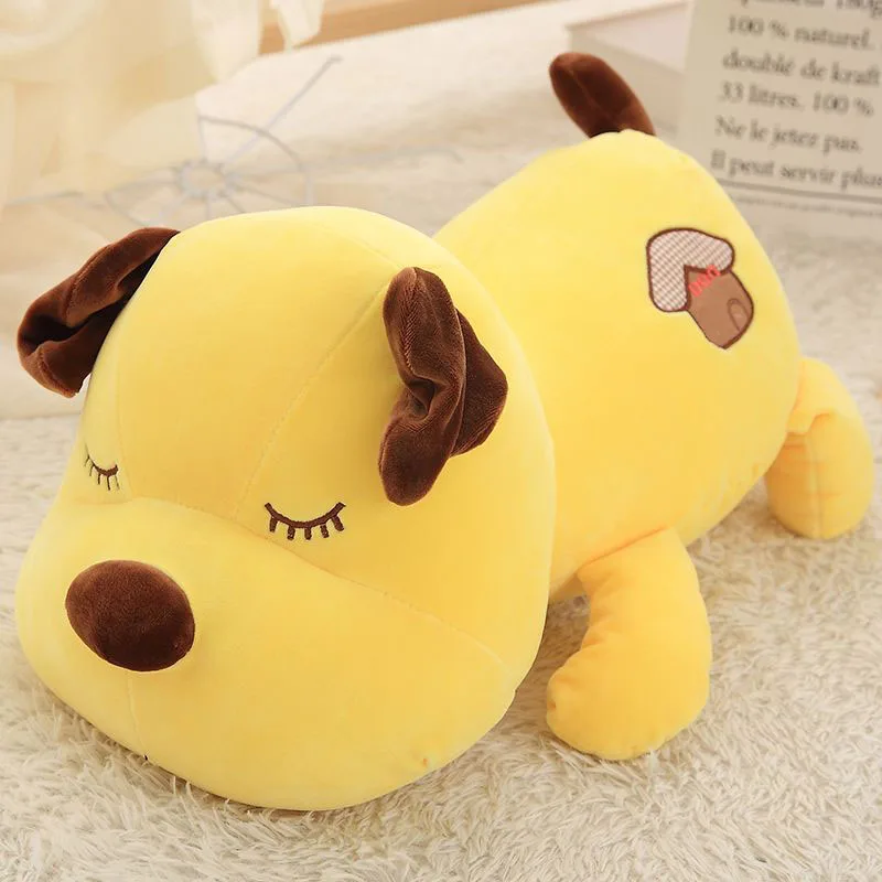 

Cute Sleeping Dog Plush Toy Soft Stuffed Puppy Pillow Lovely Yellow Dog with Embroidery Plushie Gift for Birthday Decompress
