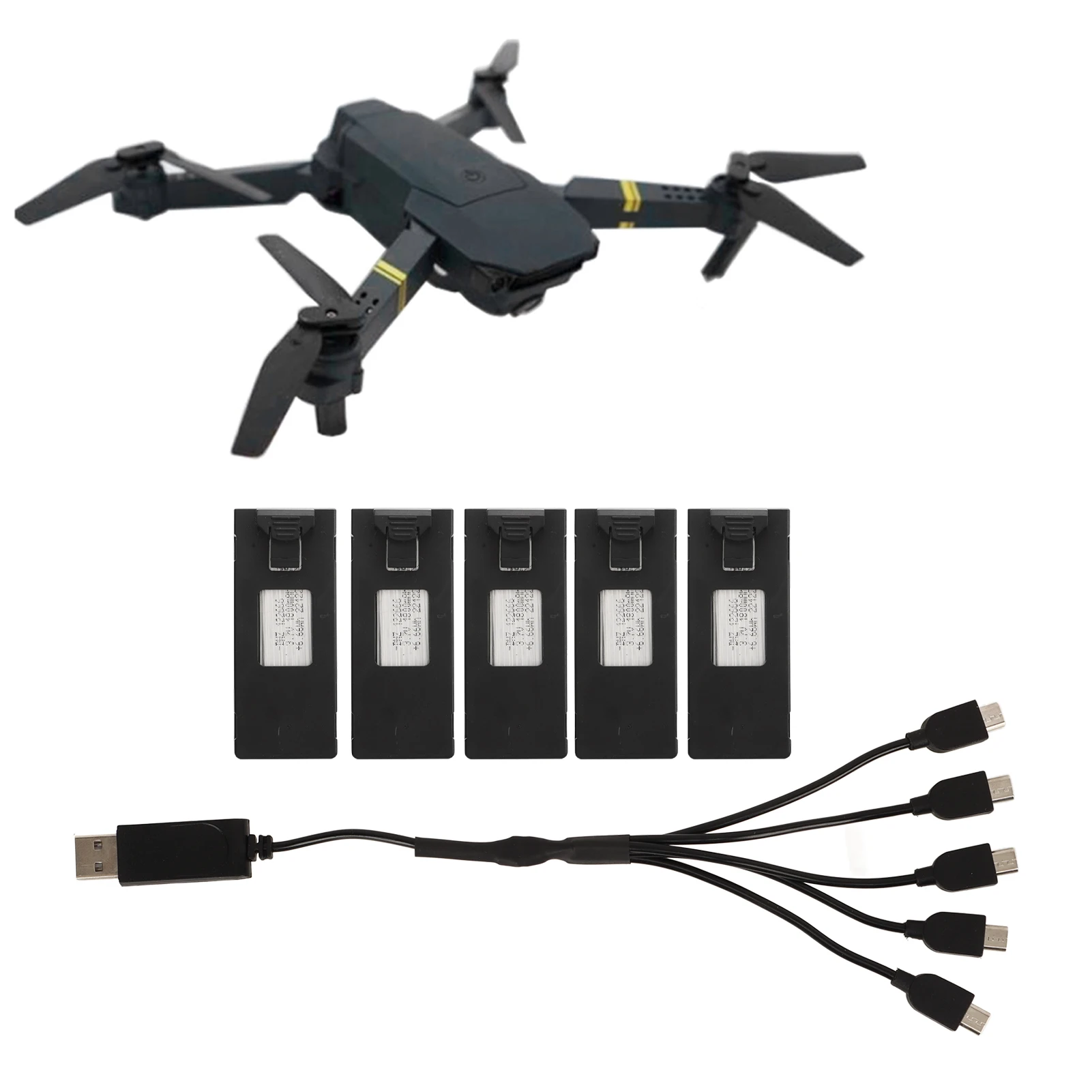 5Pcs Drone Lithium Battery 3.7V 1800mah Remote Control Aircraft Model Accessories with Charging Cable RC Parts