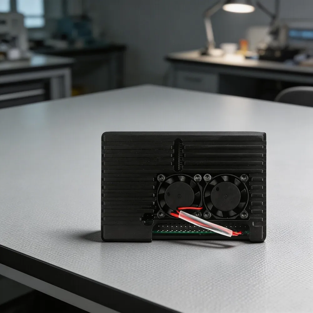 

Корпус из алюминиевого сплава для Raspberry Pi с двумя бесшумными охлаждающими вентиляторами, защитный корпус для рассеивания тепла для RPI-Raspberry Pi
