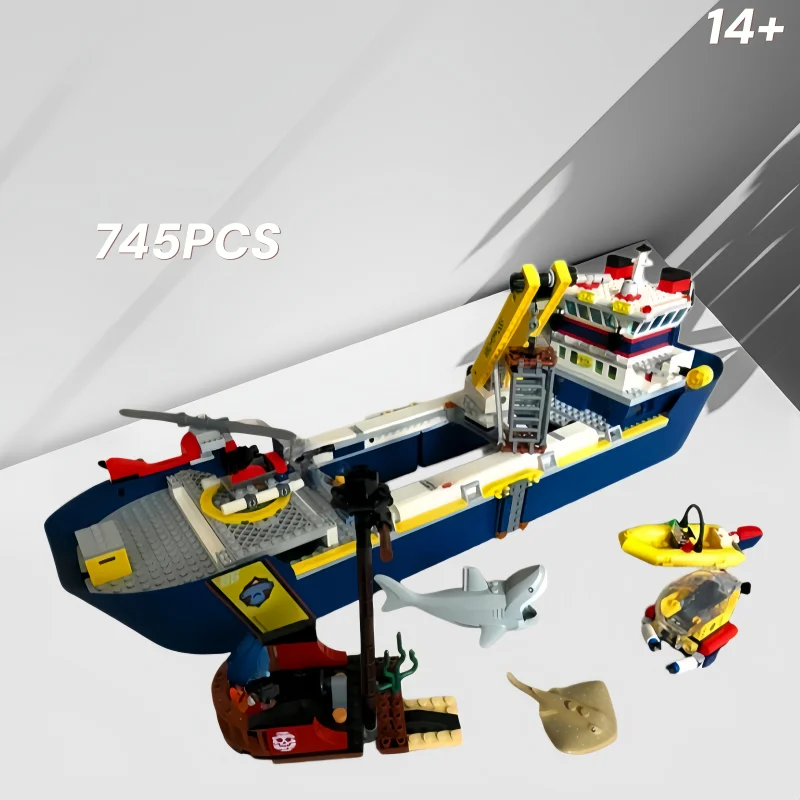 

745PCS Large Ocean Exploration Vessel Building Blocks 60266 DIY Assembly Model Educational Bricks Toys For Adults Birthday Gifts