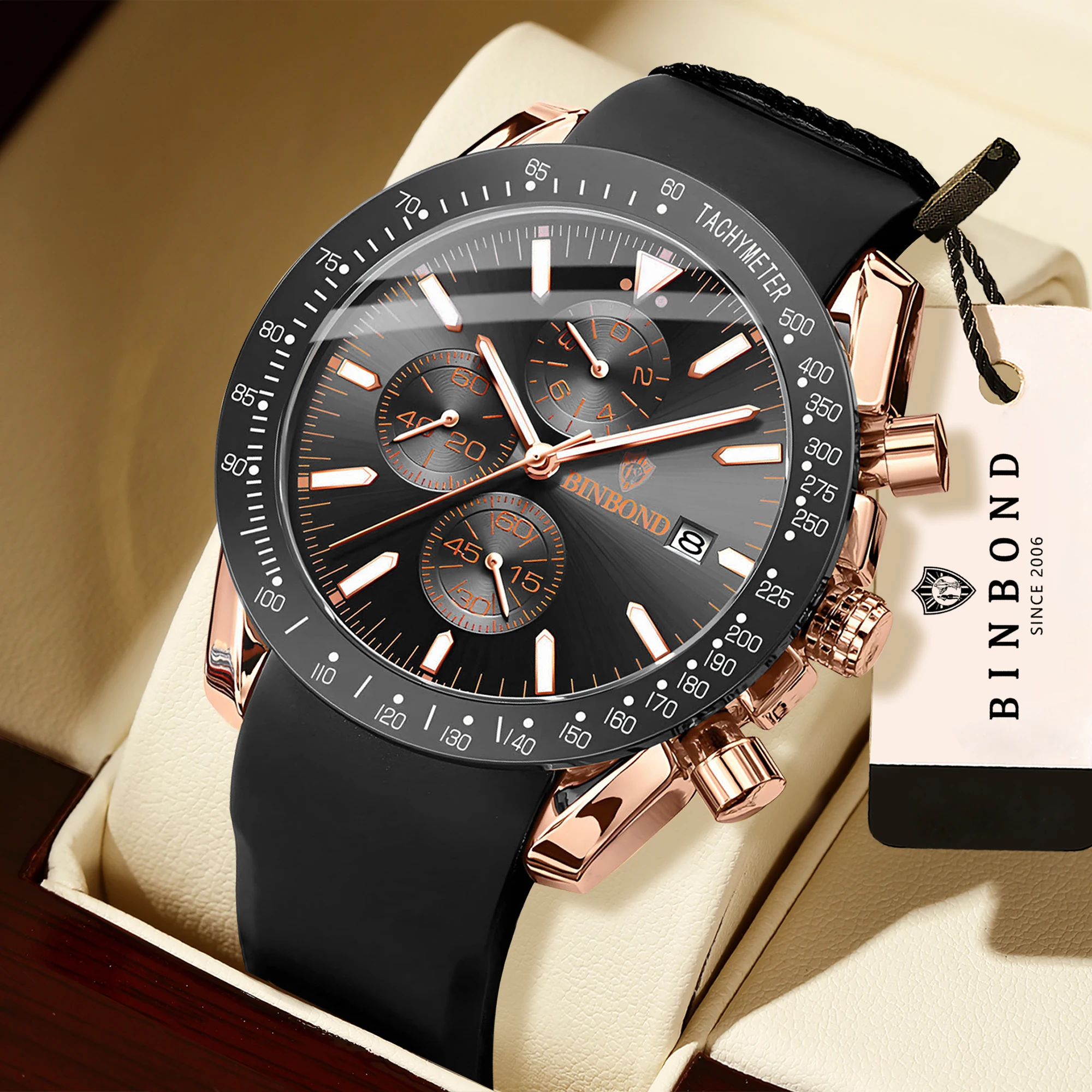 

BINBOND Luxury Luminous Waterproof Casual Reloj Chronograph Auto Date Accurate men's Watch Durable Quartz Wristwatches For Men