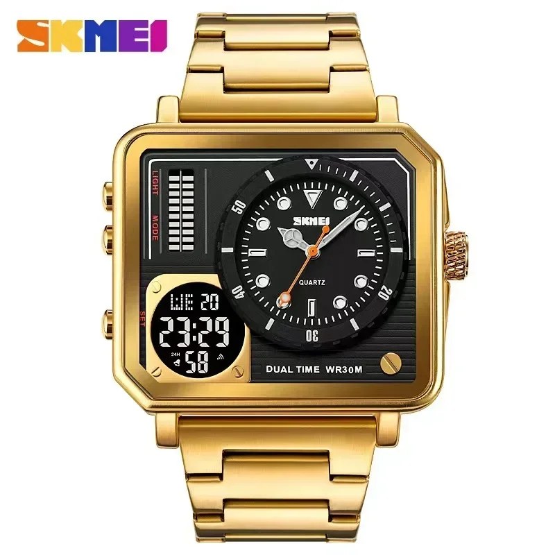 

Skmei Mens Casual 2 Time Chrono Wristwatch Waterproof Clock Reloj Hombre Full Steel Back Light Analog Digital Sport Watches 2025